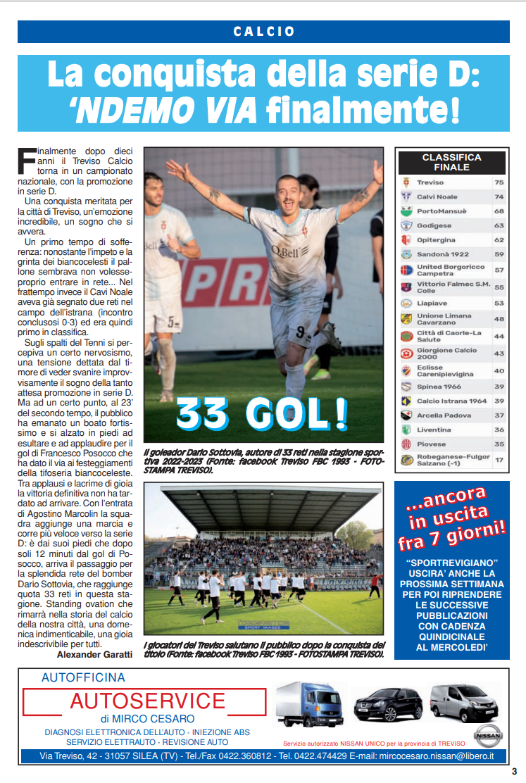 Treviso promosso in D, Sport Trevigiano pagina 1