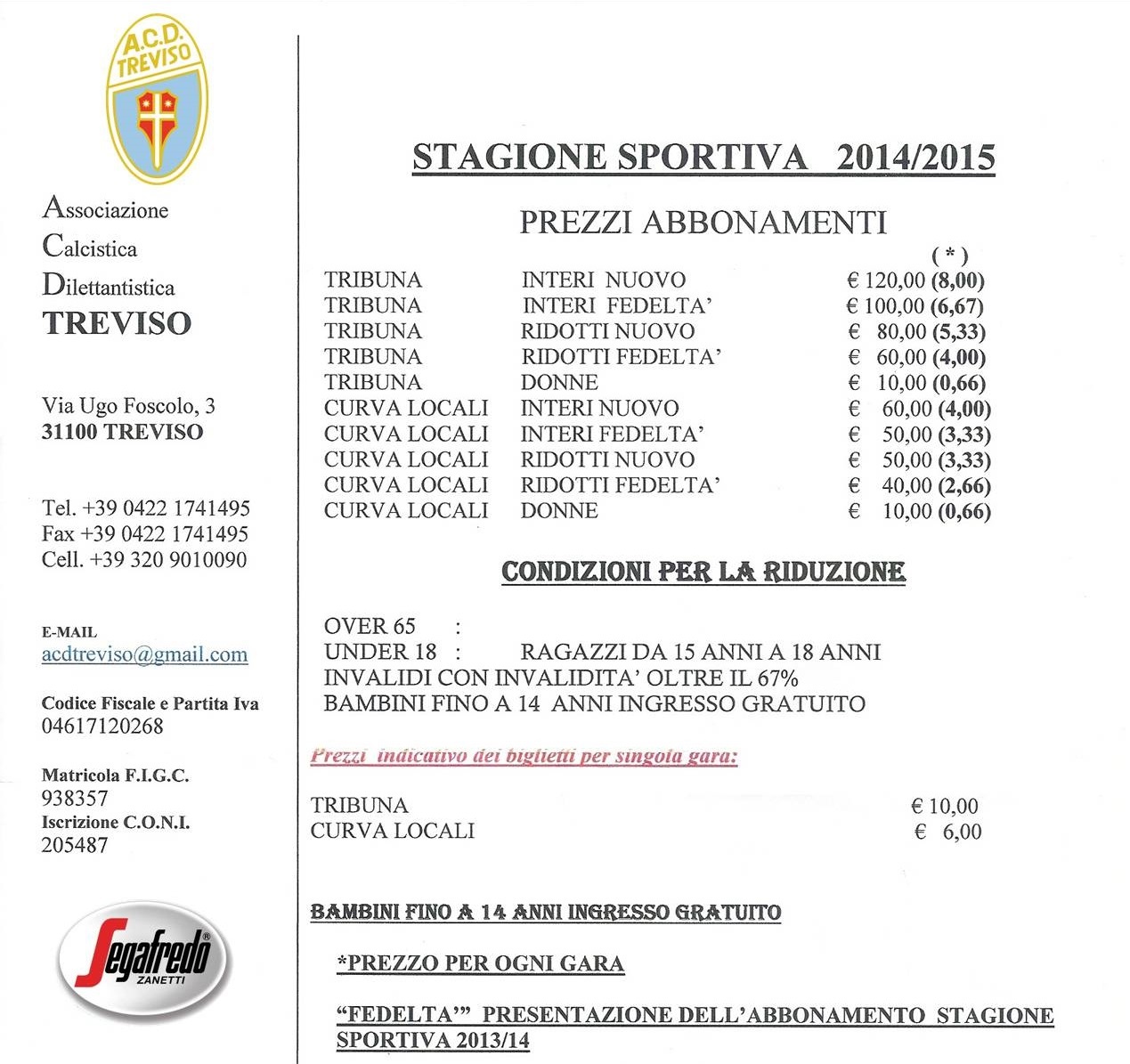 Stagione sportiva 2014-2015 abbonamenti mini