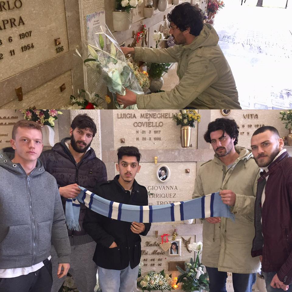 Carraro, Marchiori, Guercilena, Nichele e Tunno, in trappresentanza di squadra e società, hanno onorato la memoria di Fabio Di Maio (foto Acd Treviso)